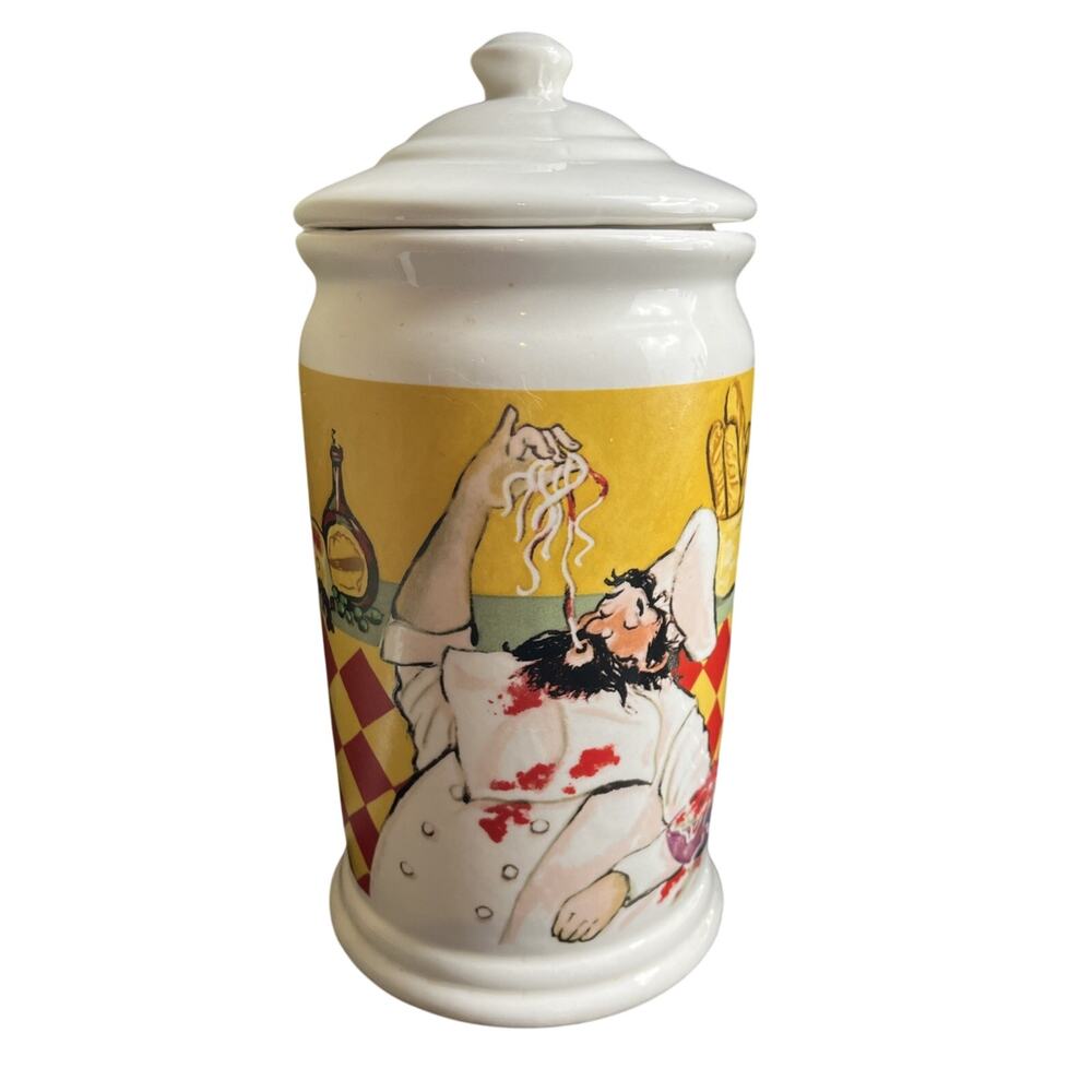 Vintage Chef Kitchen Canister Jar – Italian French Style – 8” with Lid
